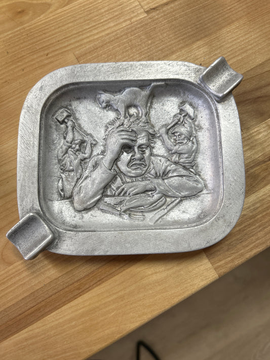 Vintage Rare Eugen Kask Hangover Headache Pewter Ash Tray