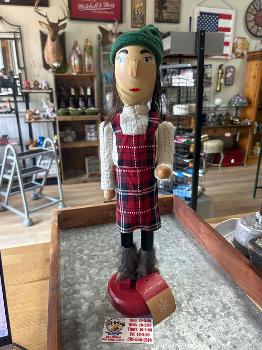 Wood Figurine Christmas Girl Nutcracker Decor Plaid Dress Sweater Allen & Roth
