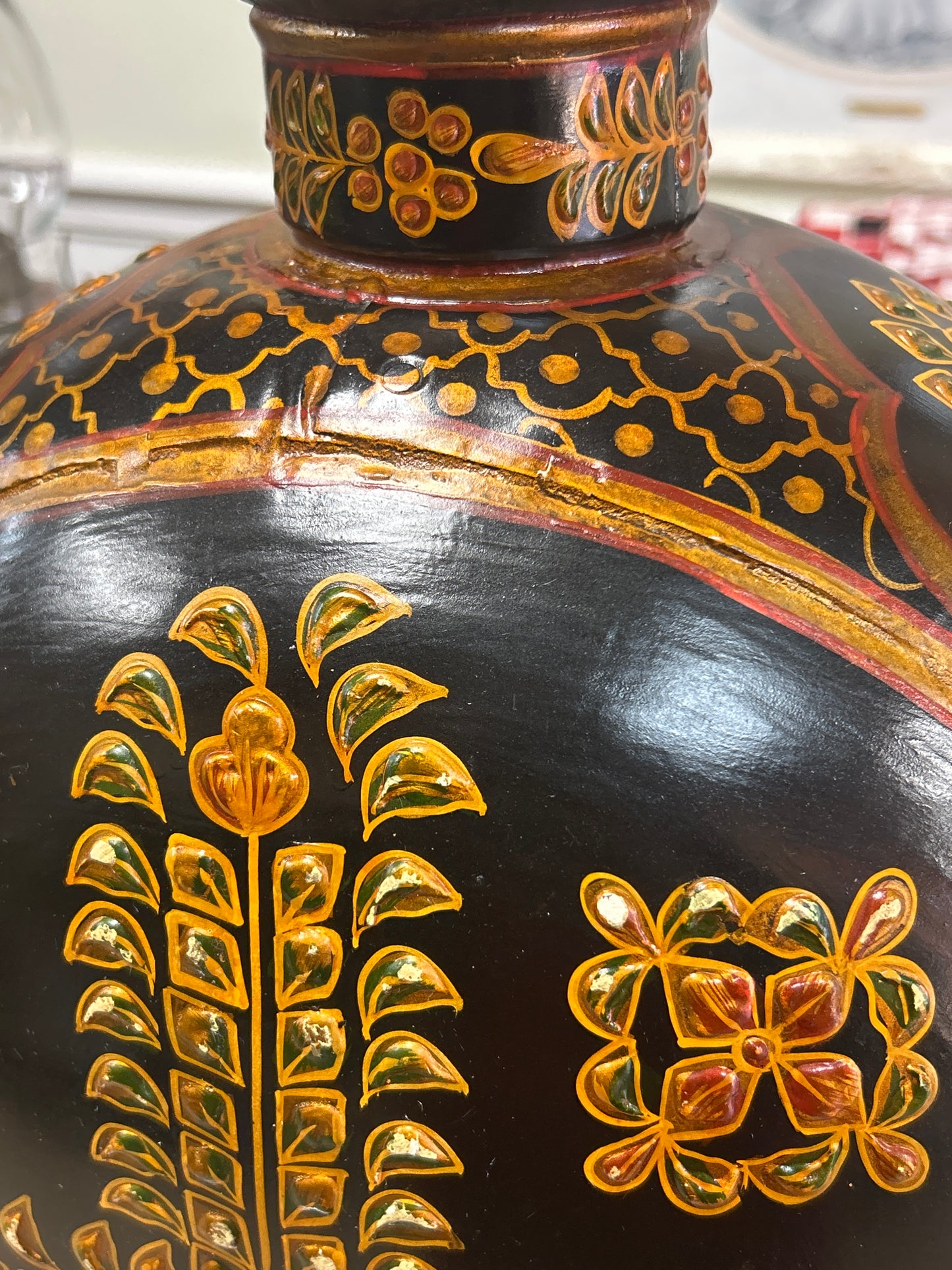 17” Tall Rajasthani Oil Pot Hand painted
