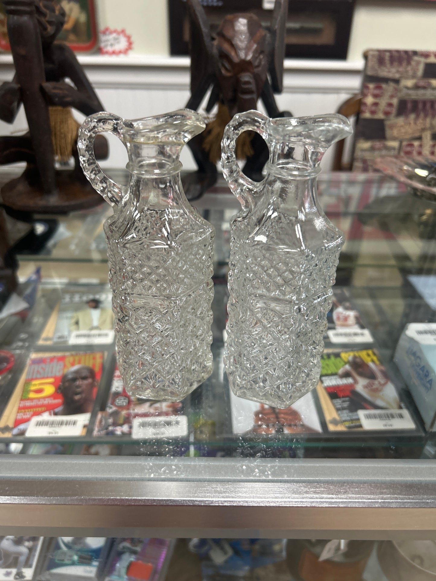 Vintage Anchor Hocking Wexford Crystal Oil & Vinegar Cruets set