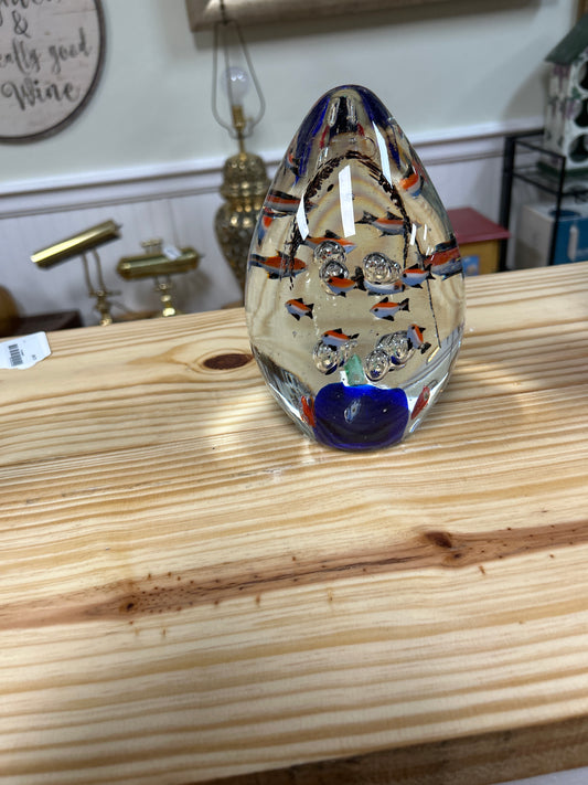 Large glass fish themed paperweight or decor