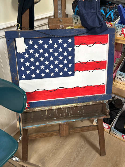 Window Frame Painted Flag Art (w/ hanging chain) ea