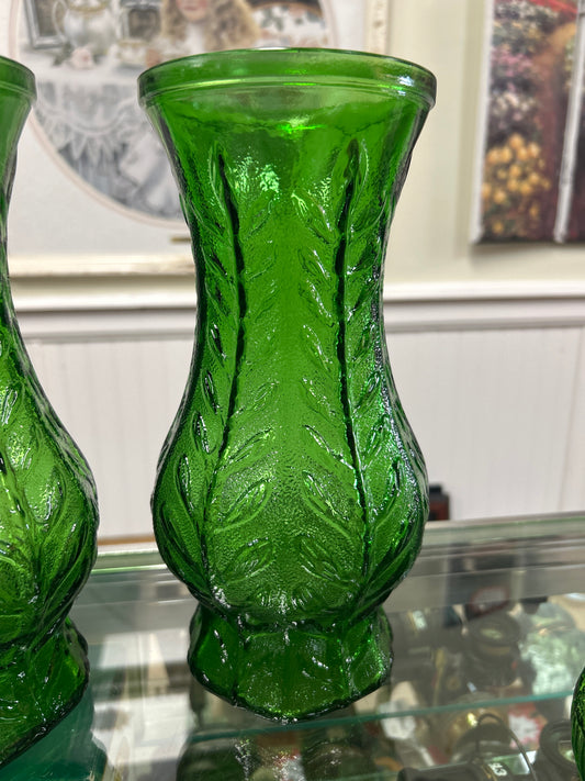 FTD, Green Glass, Flower Vase, 1978, Fern Rose, Large Vase, Emerald Green, Pressed Glass, Vintage Floral