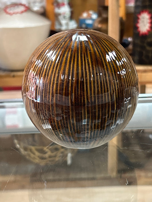 Glazed Pottery Globes (tones brown lined) 4 1/2”