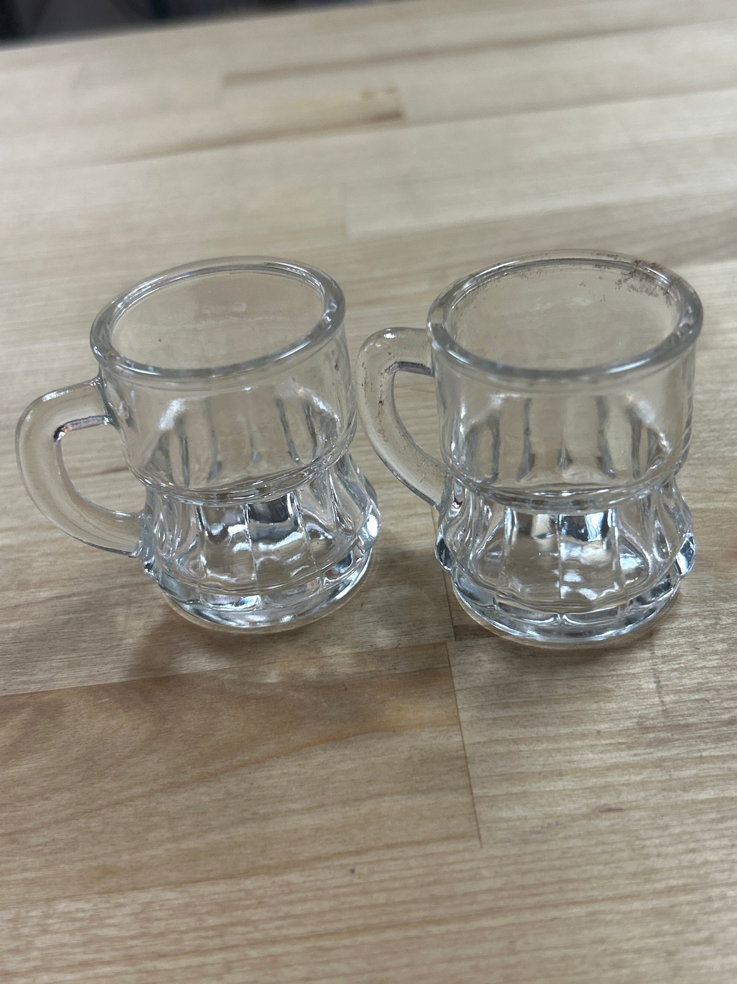 Vintage Federal Glass Miniature Beer Mug Shot Glasses Set Of Two (2) Height 2”