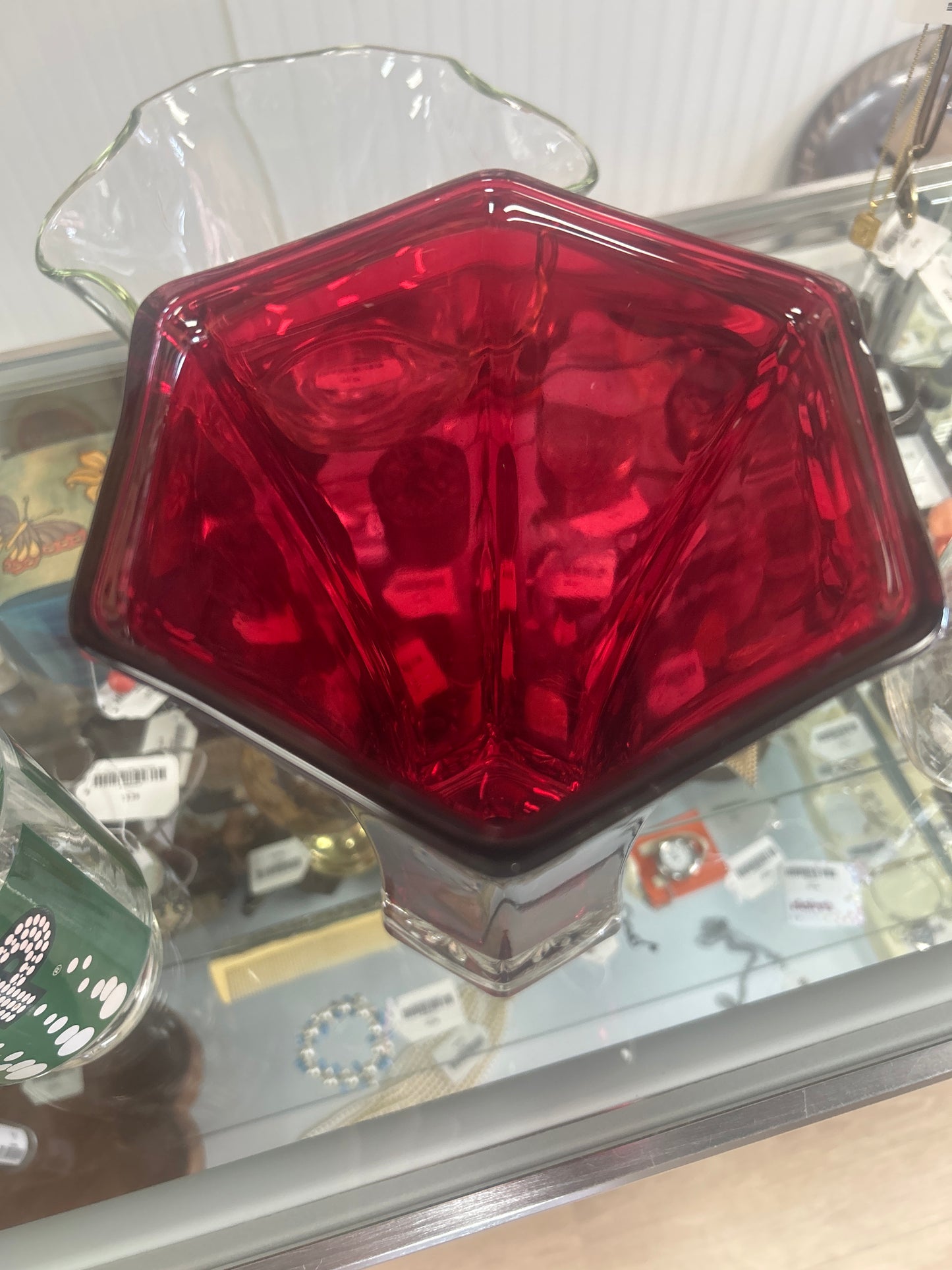 Vintage #4040 Hoosier Glass Ruby Red Art Vase 70’s