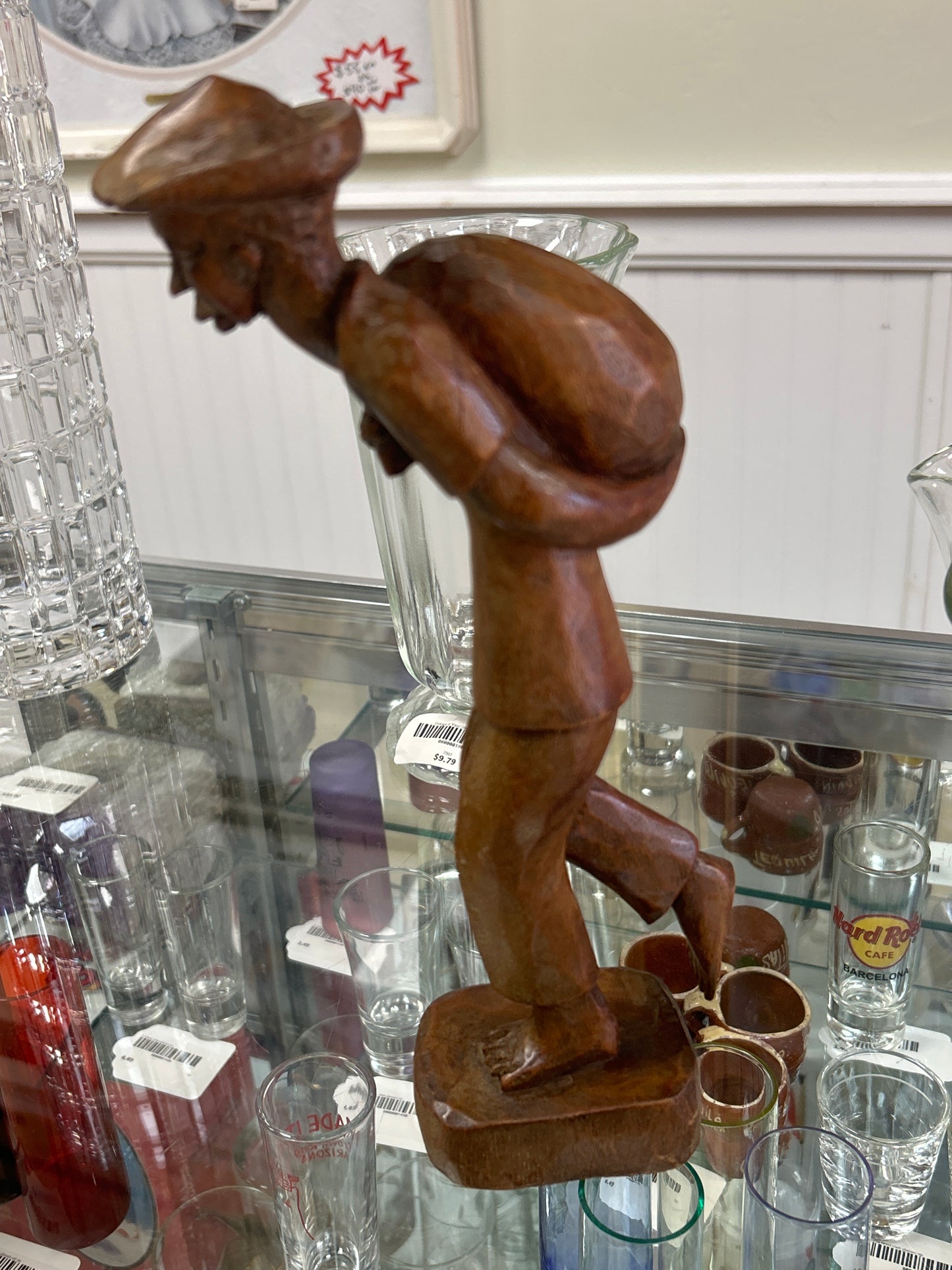 Vintage carved man walking 10 1/2”