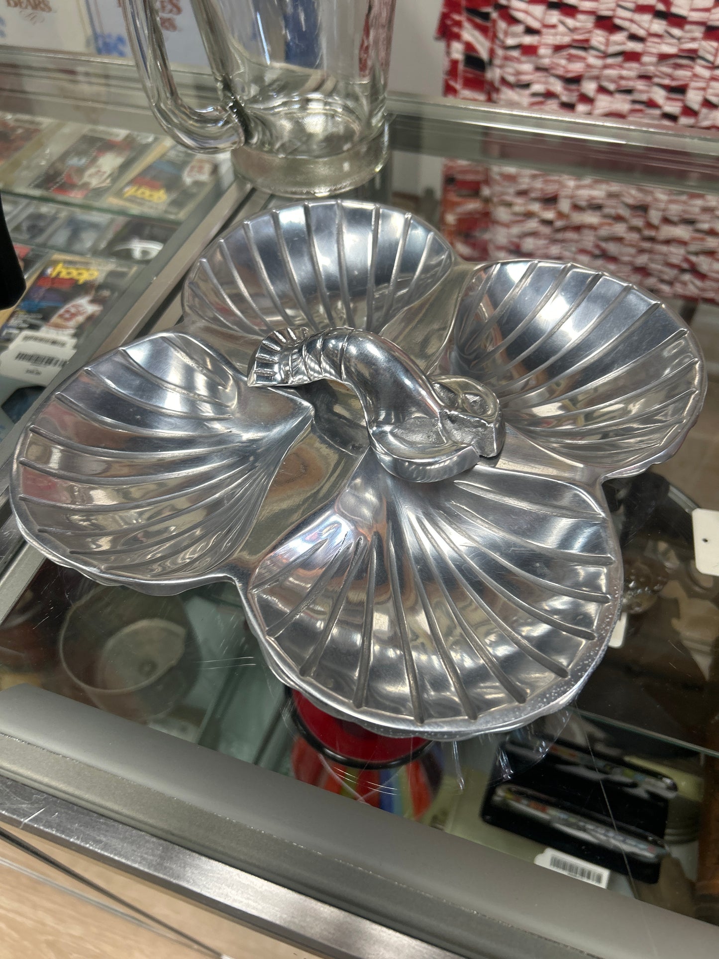 Vintage Pewter Lobster/Clam Shell Serving Dish Seafood Tray Solid