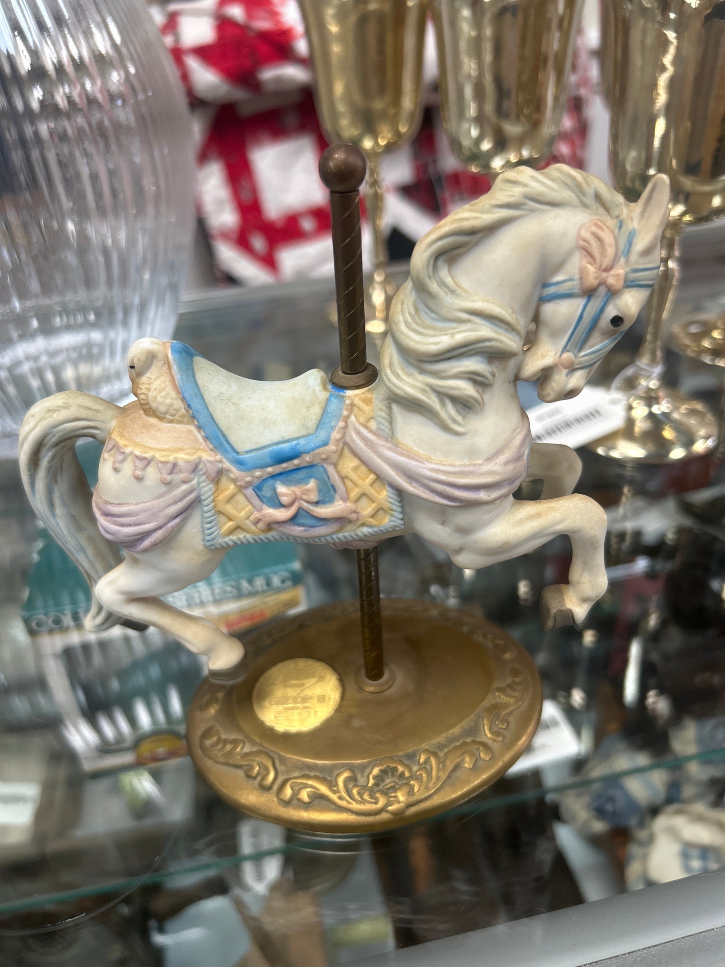 Vintage Willitts Designs porcelain carousel horse figurine on a brass stand