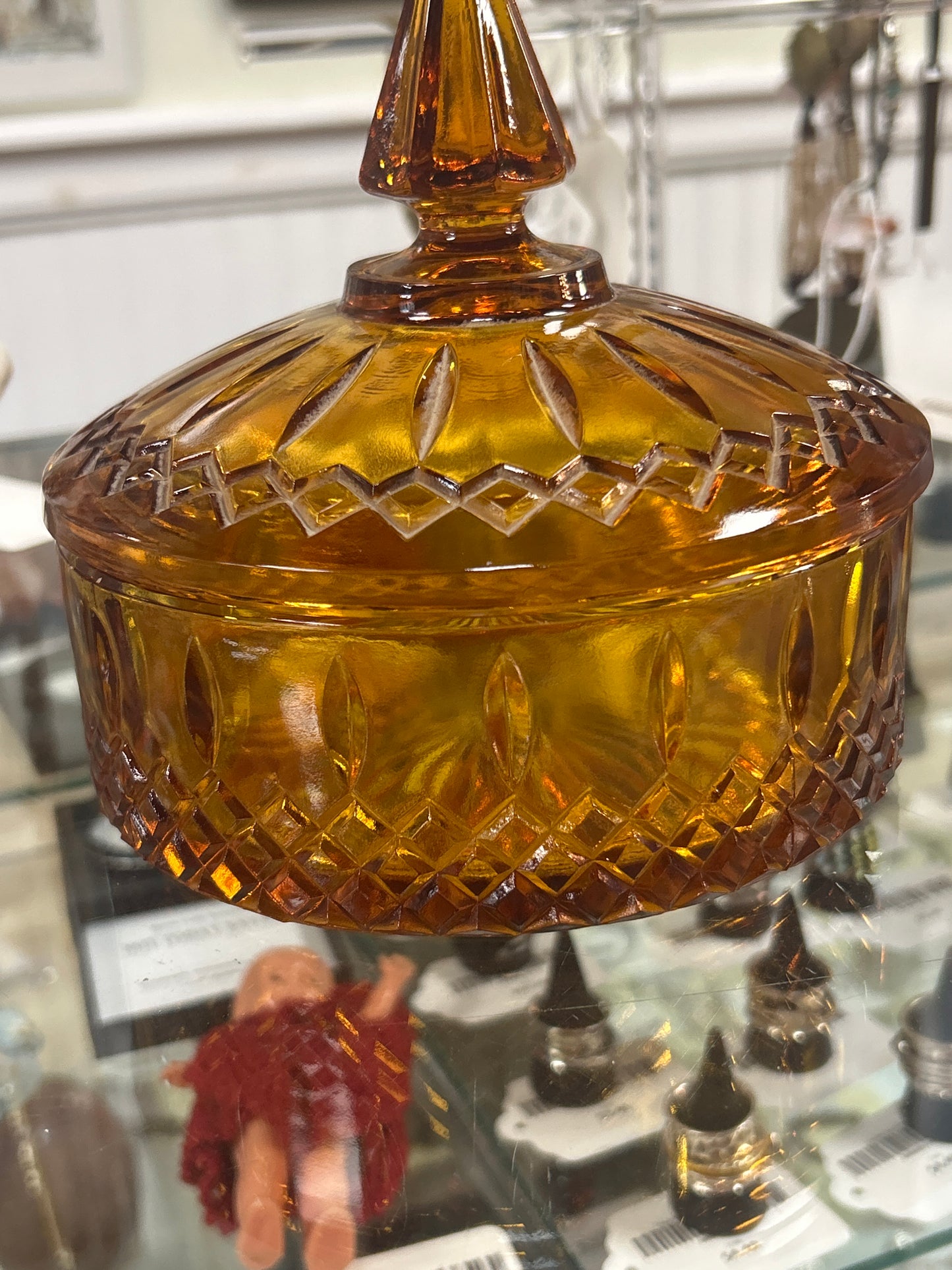 Vintage Amber Indiana Glass Lidded Trinket Jar