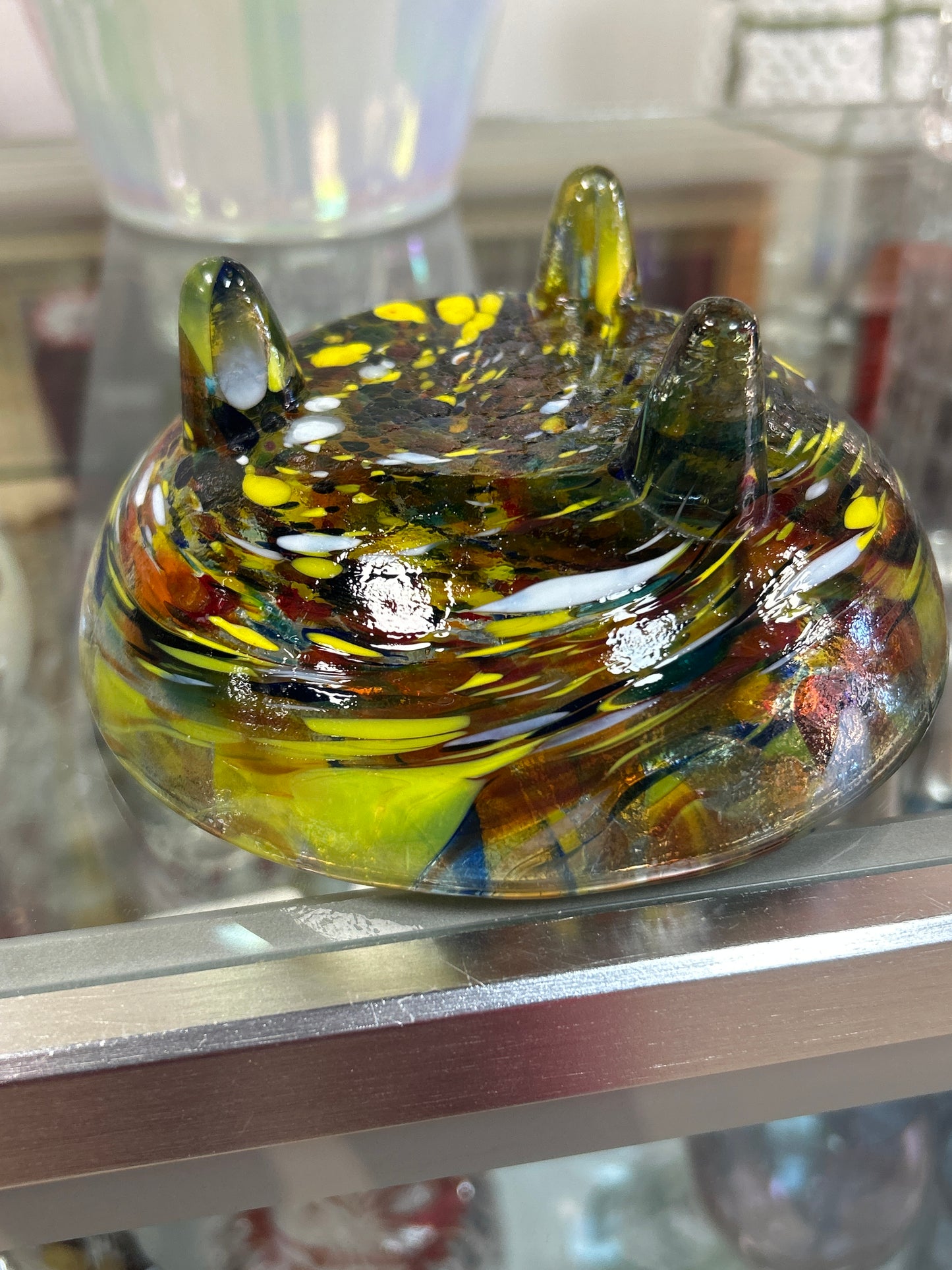 Recycled Swirled Glass Bowl Footed Dish Handmade Mexico 6”