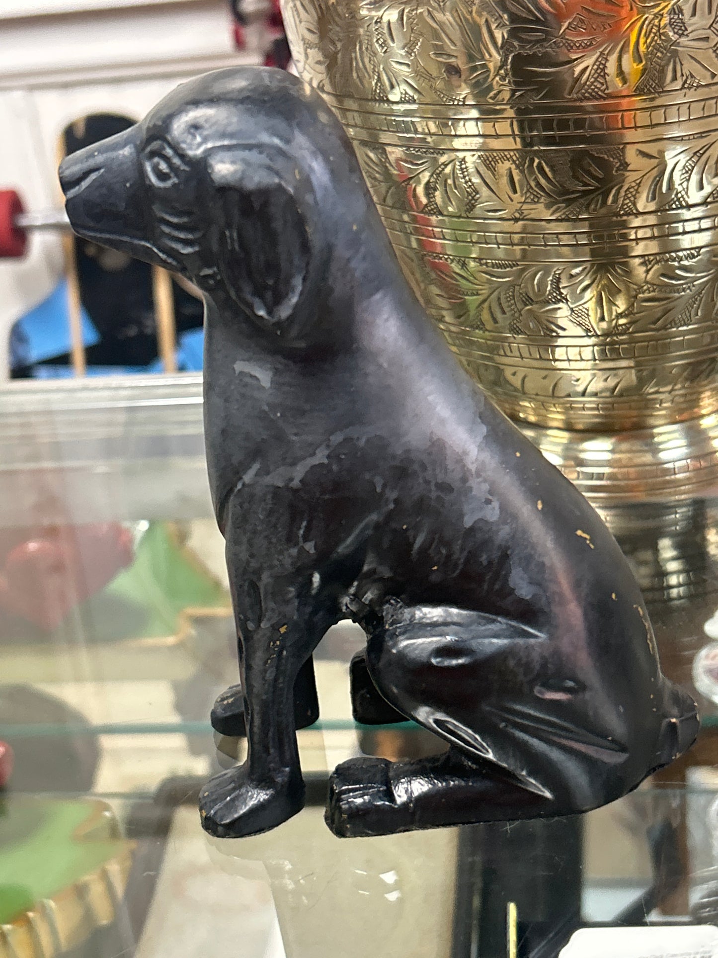 Sitting Hound Labrador Dog Black Paint Over Metal Heavy Figurine 6 1/2” Tall