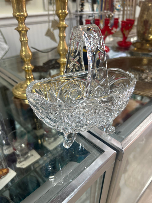 Vintage Pinwheel Glass Basket: Footed Candy Dish, Elegant Decor