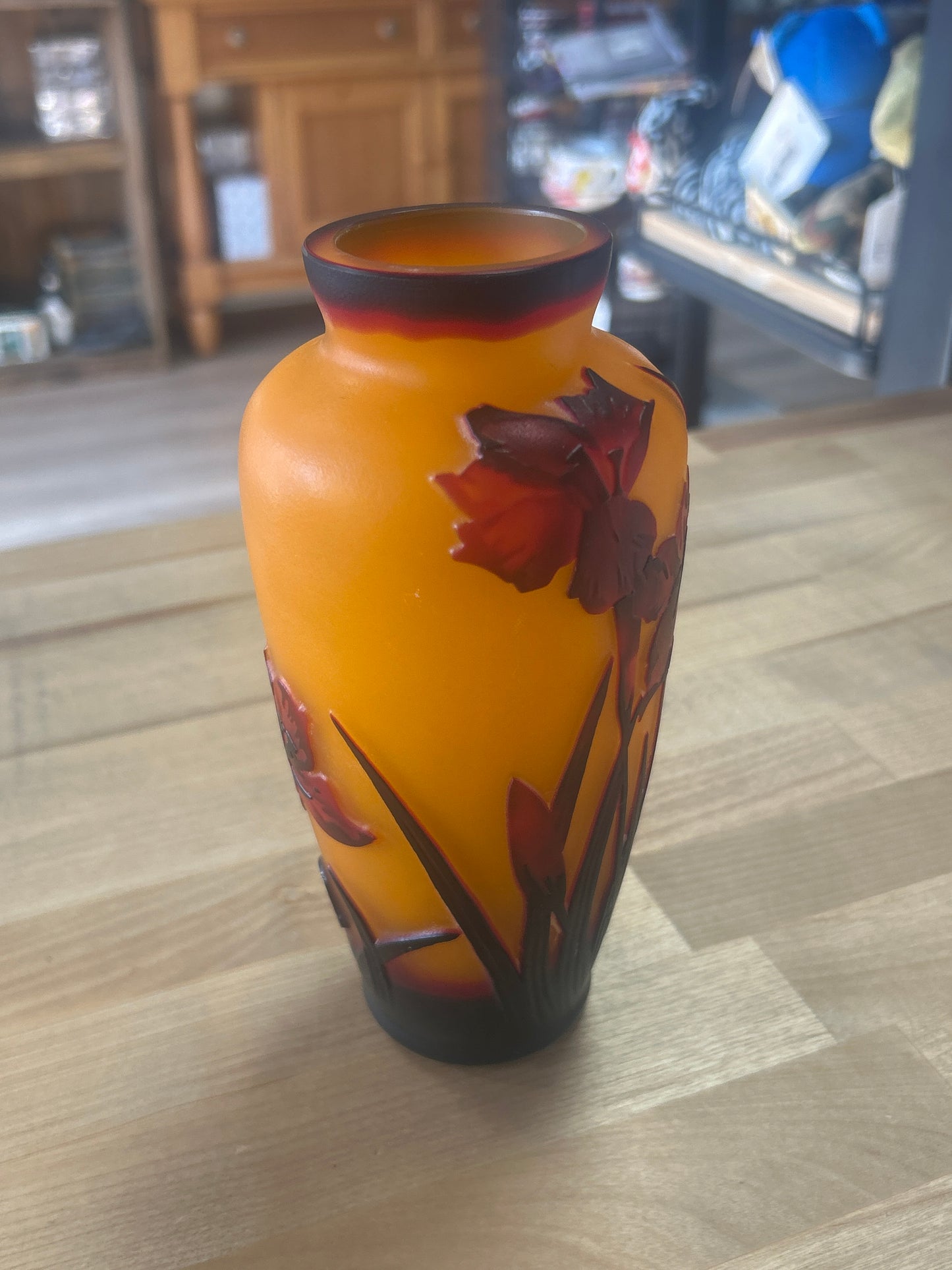 Art Nouveau style cameo glass vase (unknown) 7 1/2” tall
