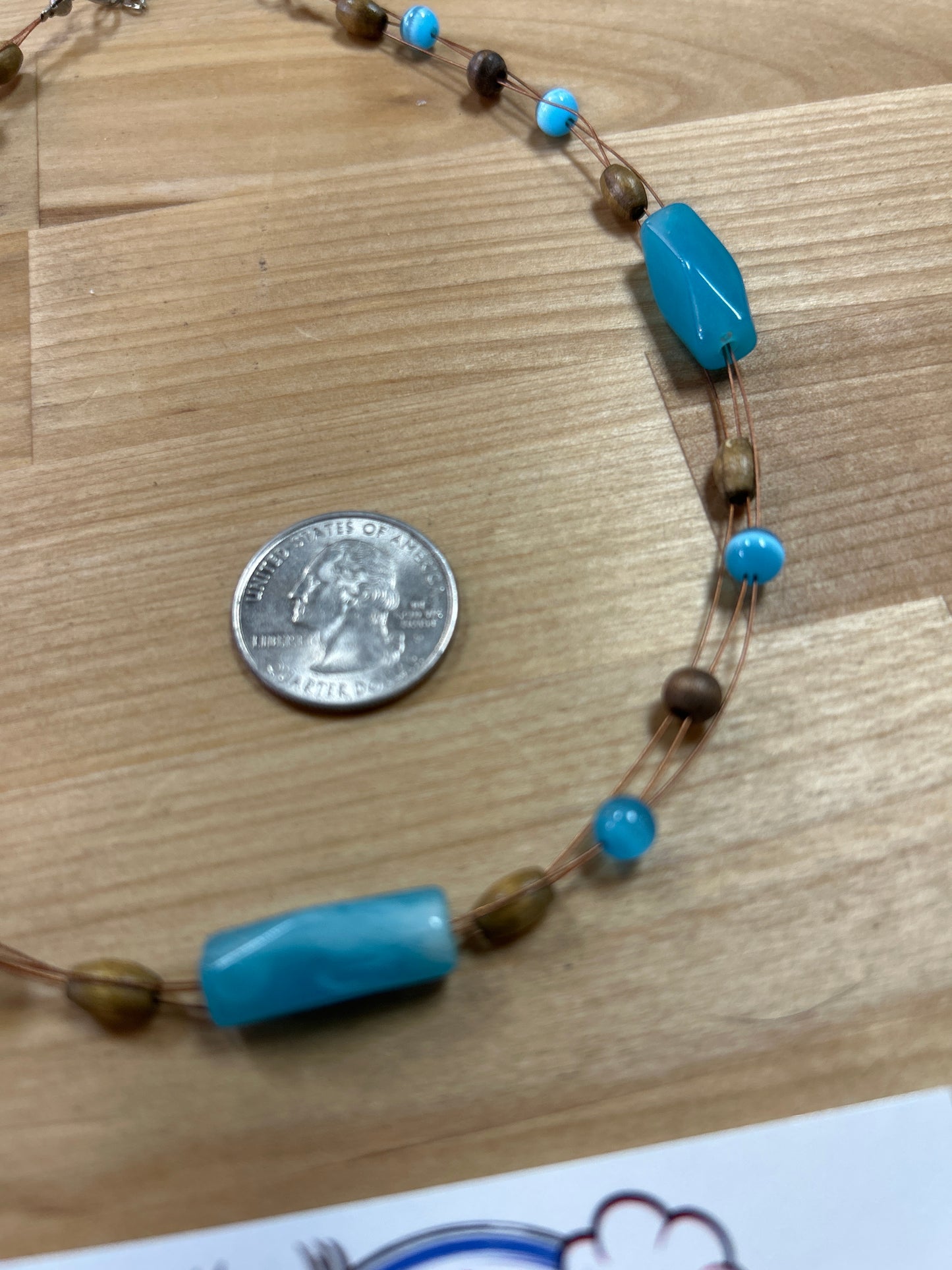 Blue wood and copper Necklace 43025-3