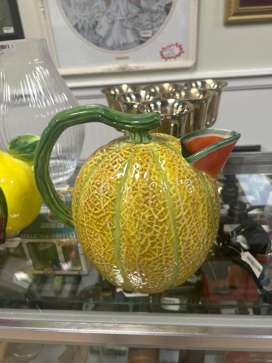 Vintage Department 56 ceramic pitcher designed to resemble a cantaloupe melon