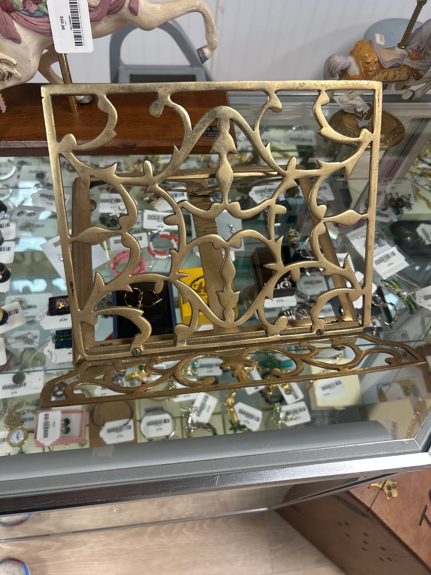 Ornate Reticulated Brass Book Stand w/ the Original Rare Feet