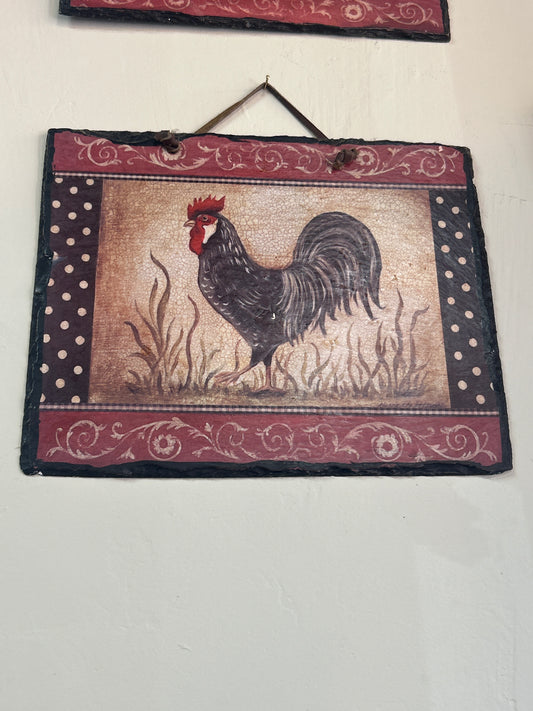 Kimberly Poloson Rise-N-Shine Rooster Printed on Slate (see photos for used condition)