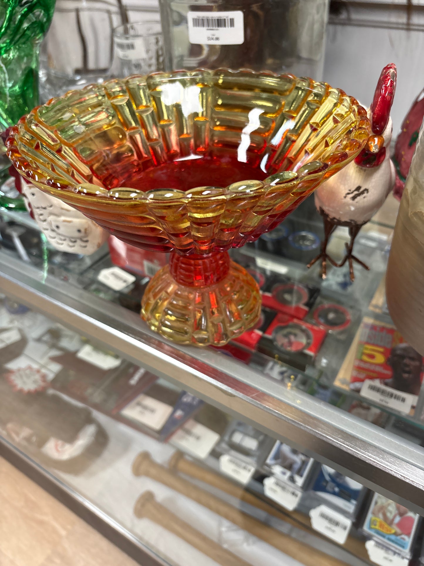 Orange and Red Amberina Glass Carnival Bowl