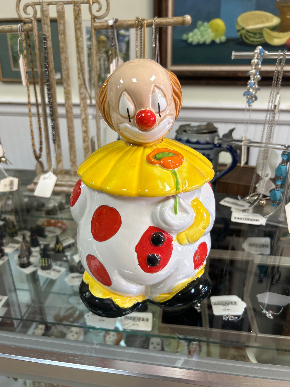 Vtg National Silver Co Clown Cookie Jar Japan Mid Century Polka Dot