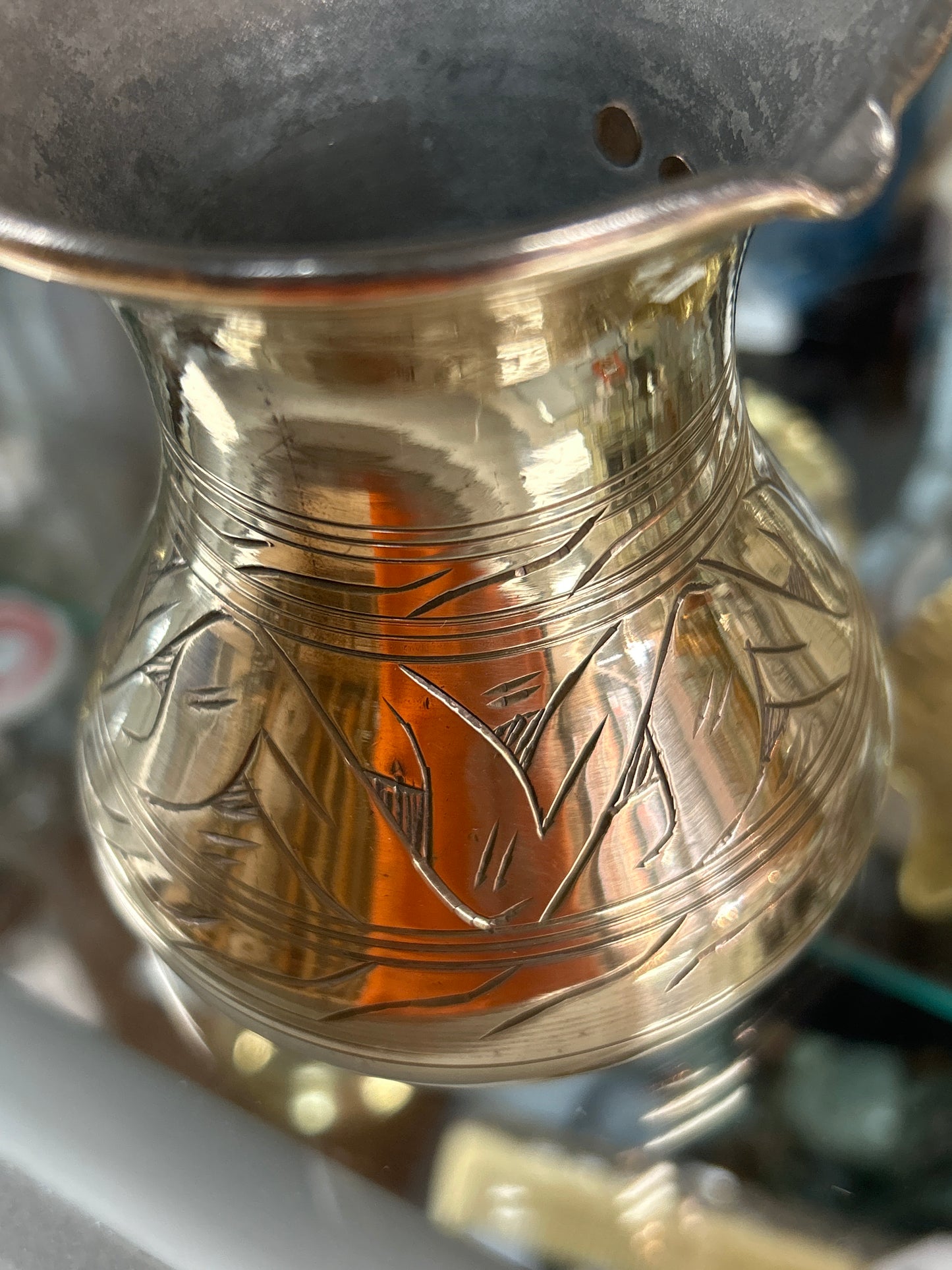 Vintage Traditional Turkish Copper Coffee Pot w/ Cast Brass Handle