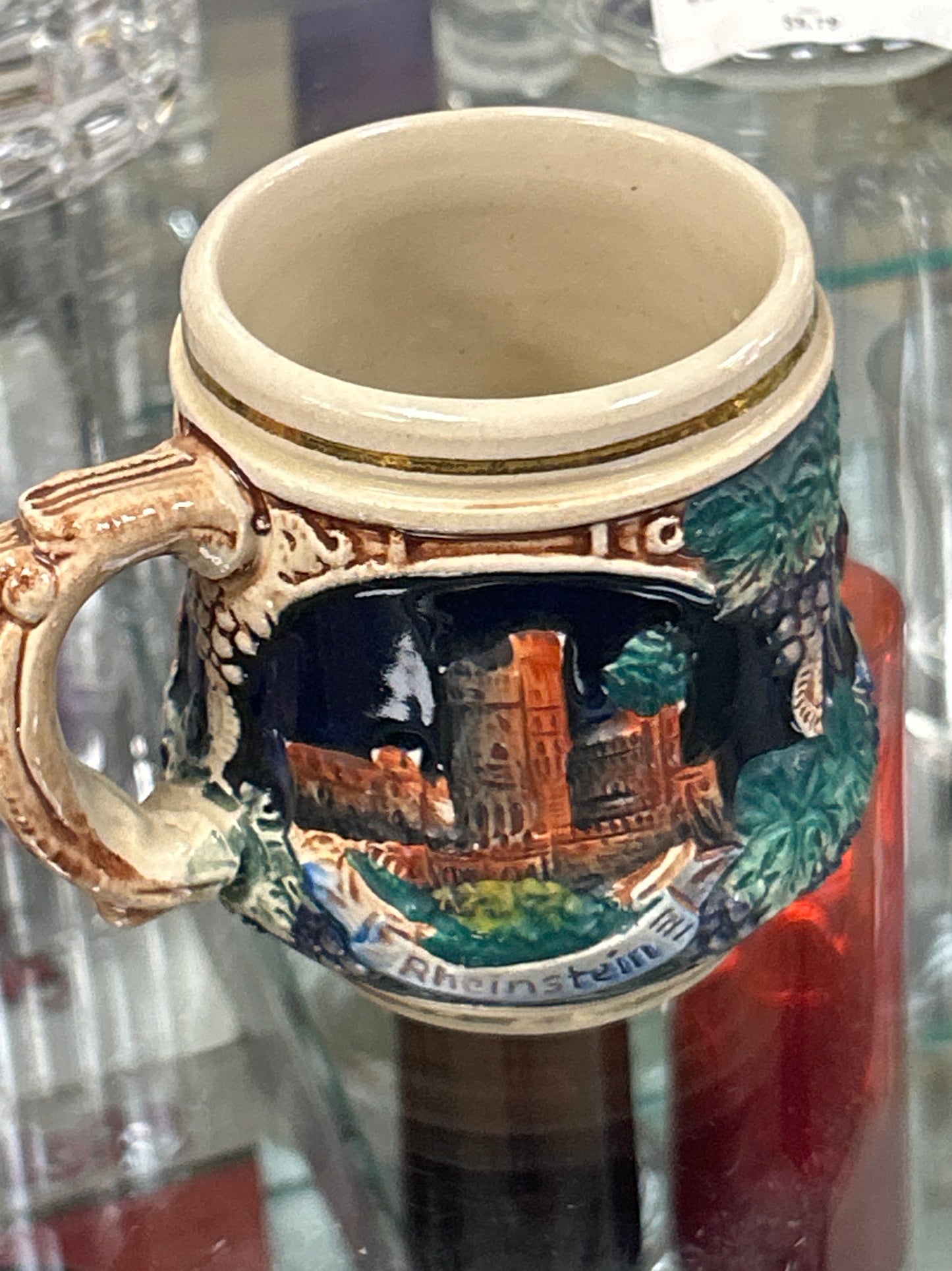 Vintage Small German Beer Stein Mug, Rheinstein, Bacharach, Drachenfels, German Castles, Grapevine Mug