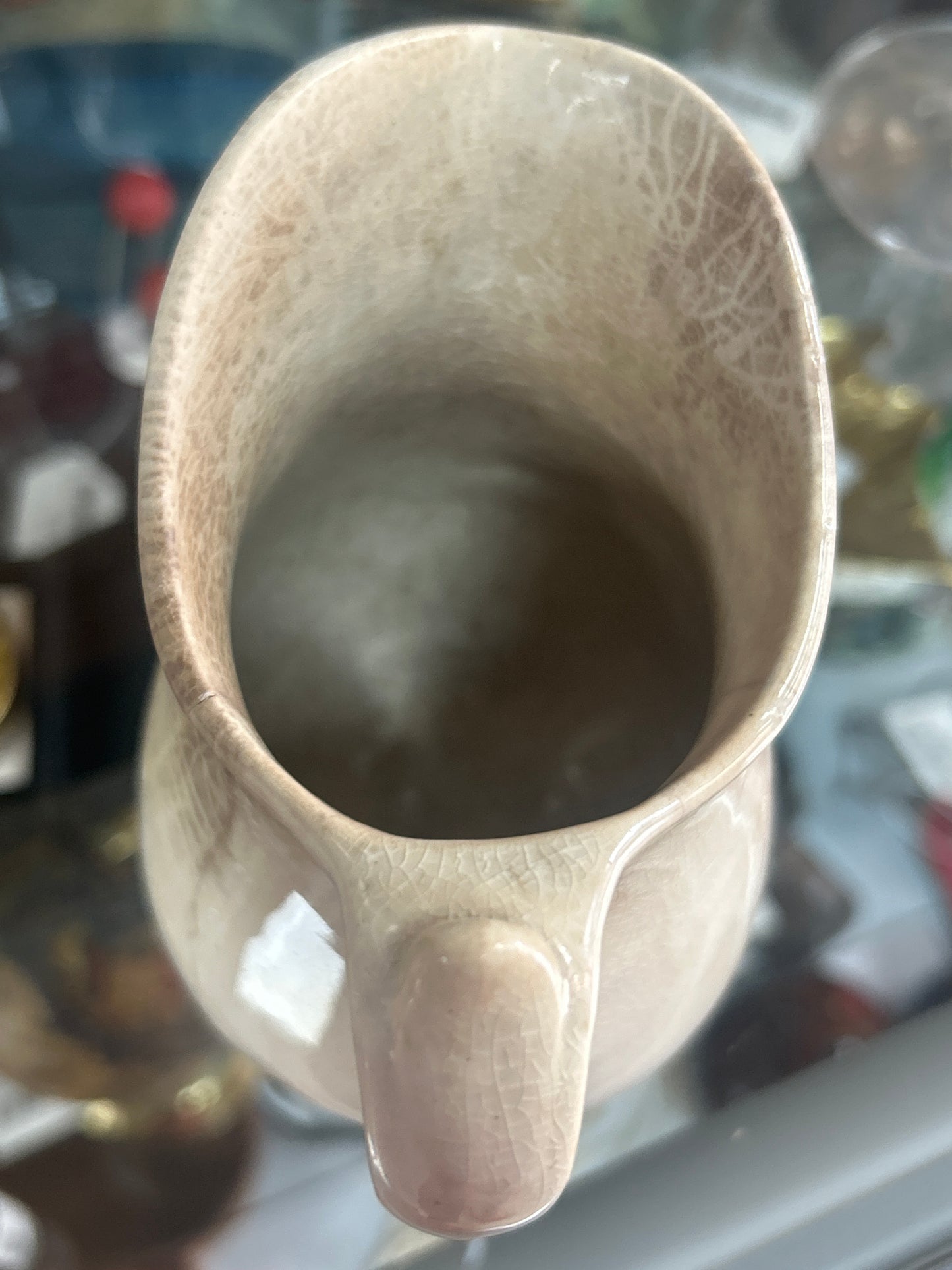 Pretty white ironstone pitcher with great browning and crazing; Goodwin Brothers 5”