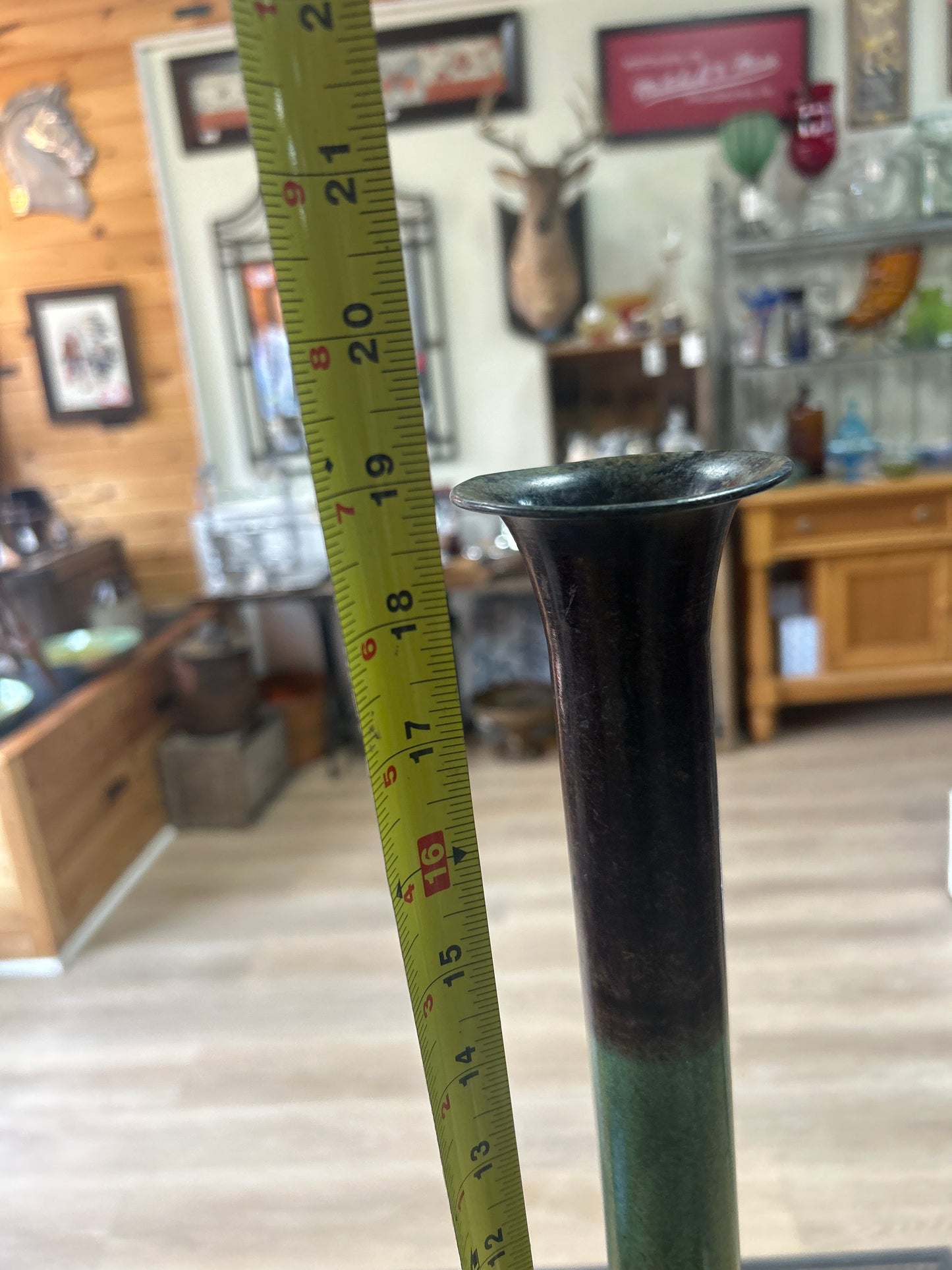 Green and Brown Metal Vase