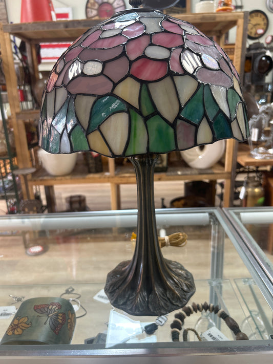 Vintage Lamp (Tiffany Style) Stained Glass Cast Base (unknown maker)