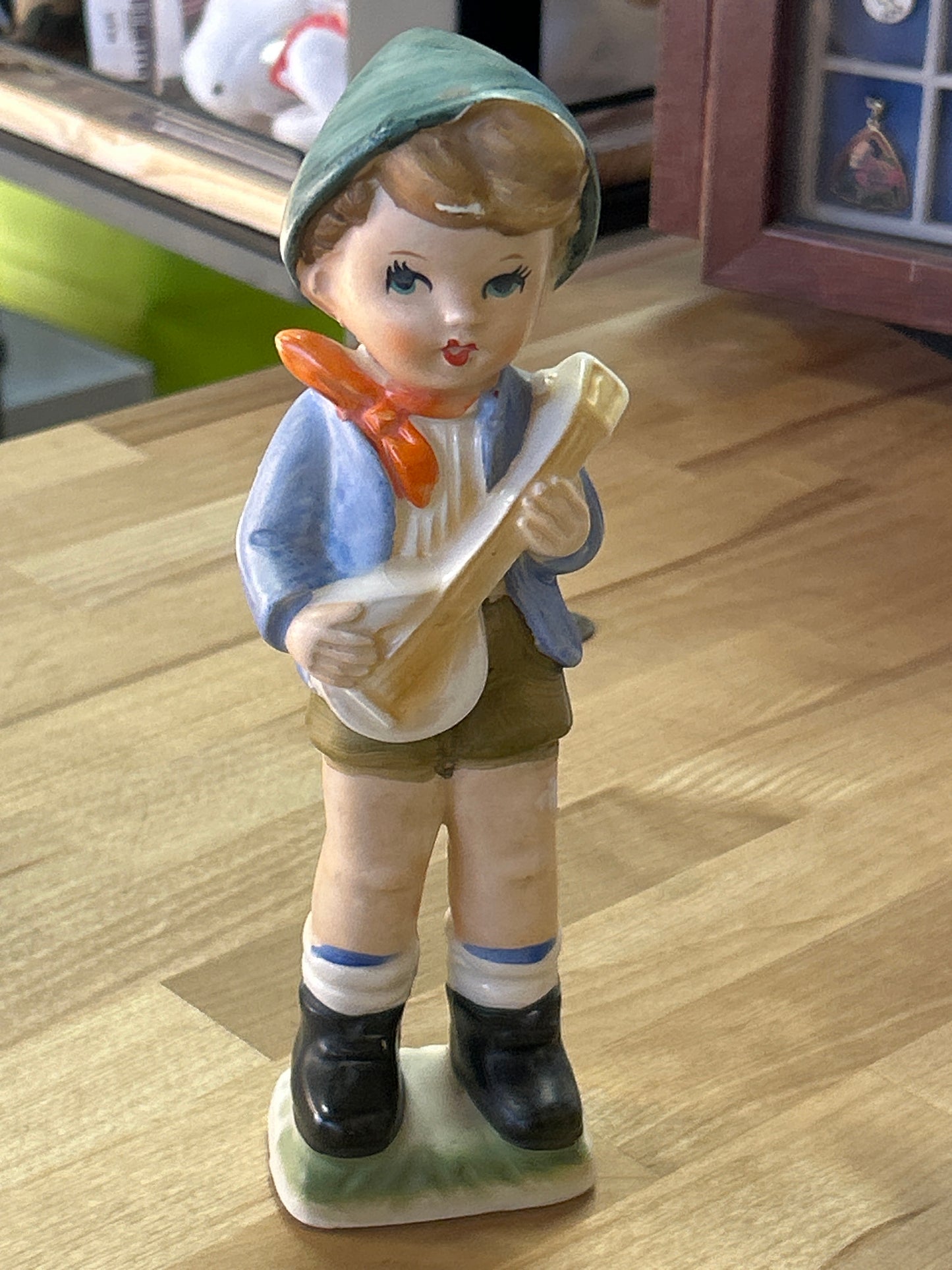 Vintage Singing Boy Figurine Playing Banjo Porcelain 9" made in Japan