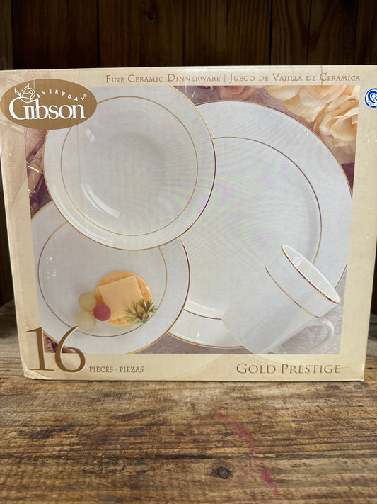 Everyday Gibson 16 Piece Gold Prestige Fine Ceramic Dinnerware