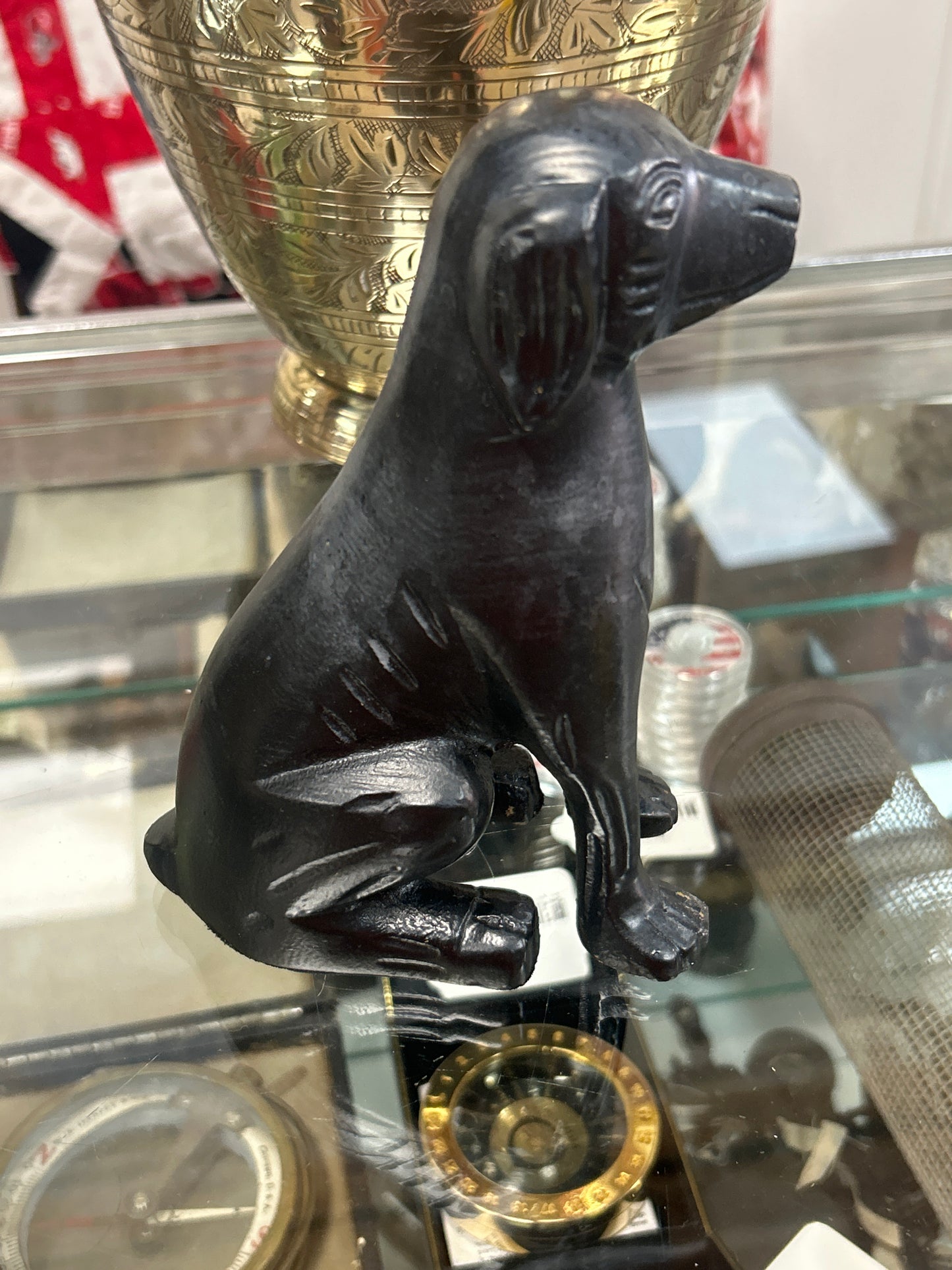 Sitting Hound Labrador Dog Black Paint Over Metal Heavy Figurine 6 1/2” Tall