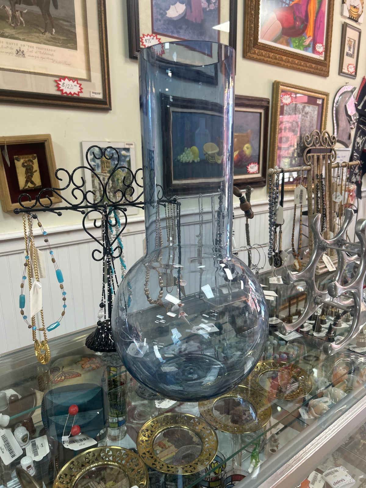 Large Glass Blue Vase