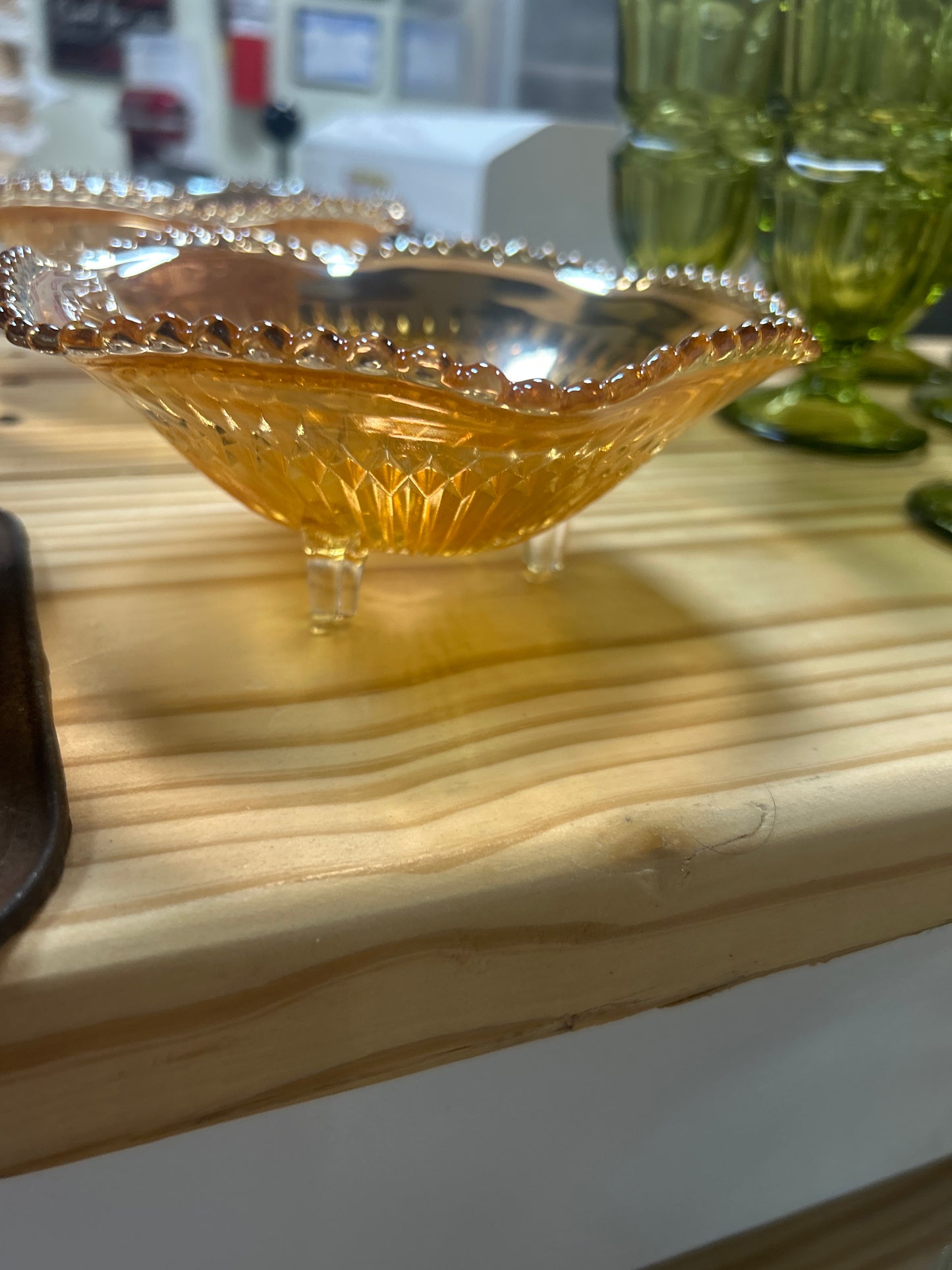 Vintage Jeanette Marigold Carnival Glass Anniversary Pattern Footed Bowl