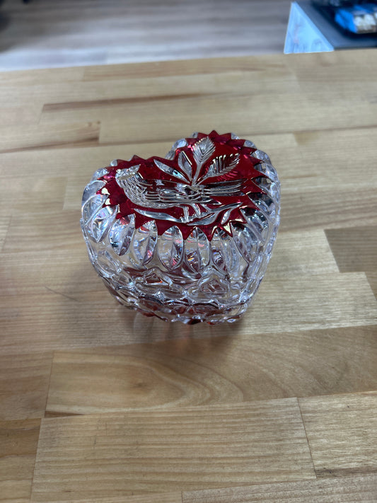 Vintage Hofbauer Byrdes German Lead Crystal Glass Ruby Red Bird Trinket Box  / Bowl / Candy Dishes
