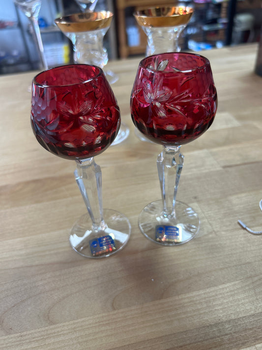 2 Vintage Lausitzer German Mouth Blown Glasses 5”