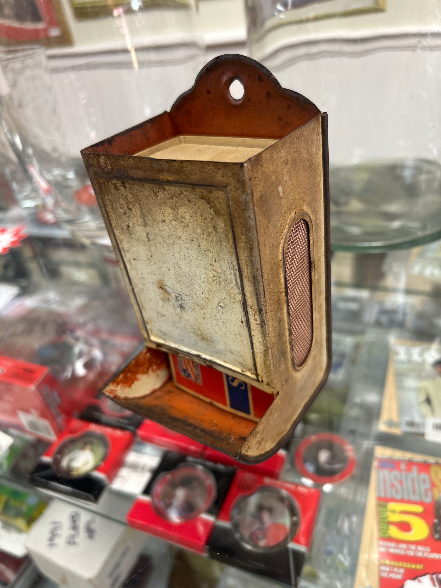 Vintage metal matchbox holder