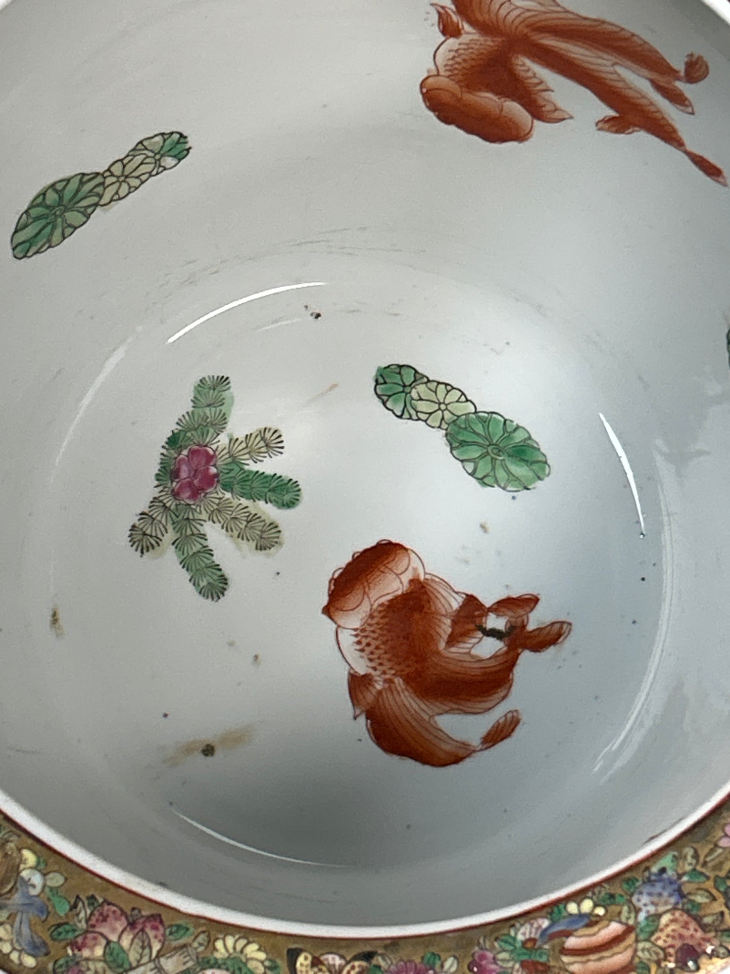 Huge Antique Chinese Jardiniere Porcelain Fish Bowl Planter Qianlong Mark