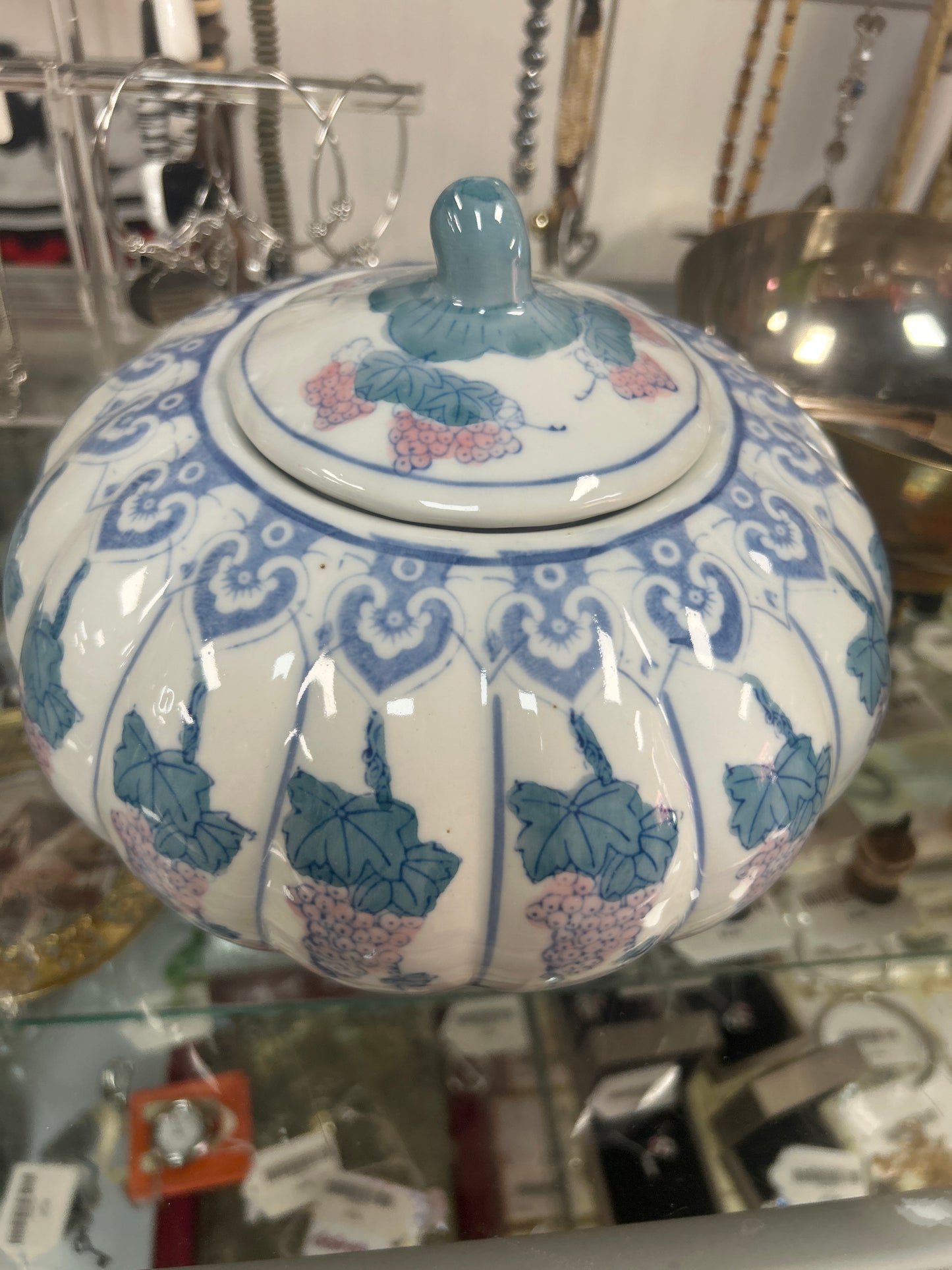 vintage blue and white porcelain ginger jar