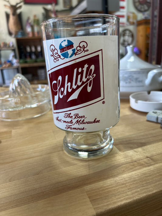Vtg 1970s Schlitz Milwaukee Large 32 Oz Beer Glass Pedestal Foot Excellent Cond.
