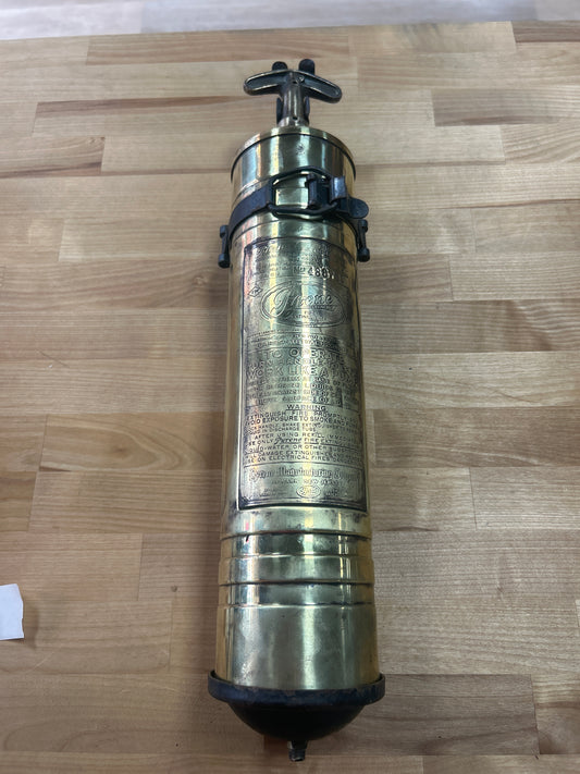 Vintage Brass Pyrene Fire Extinguisher With Bracket 1 1/2 quart. Decor only.
