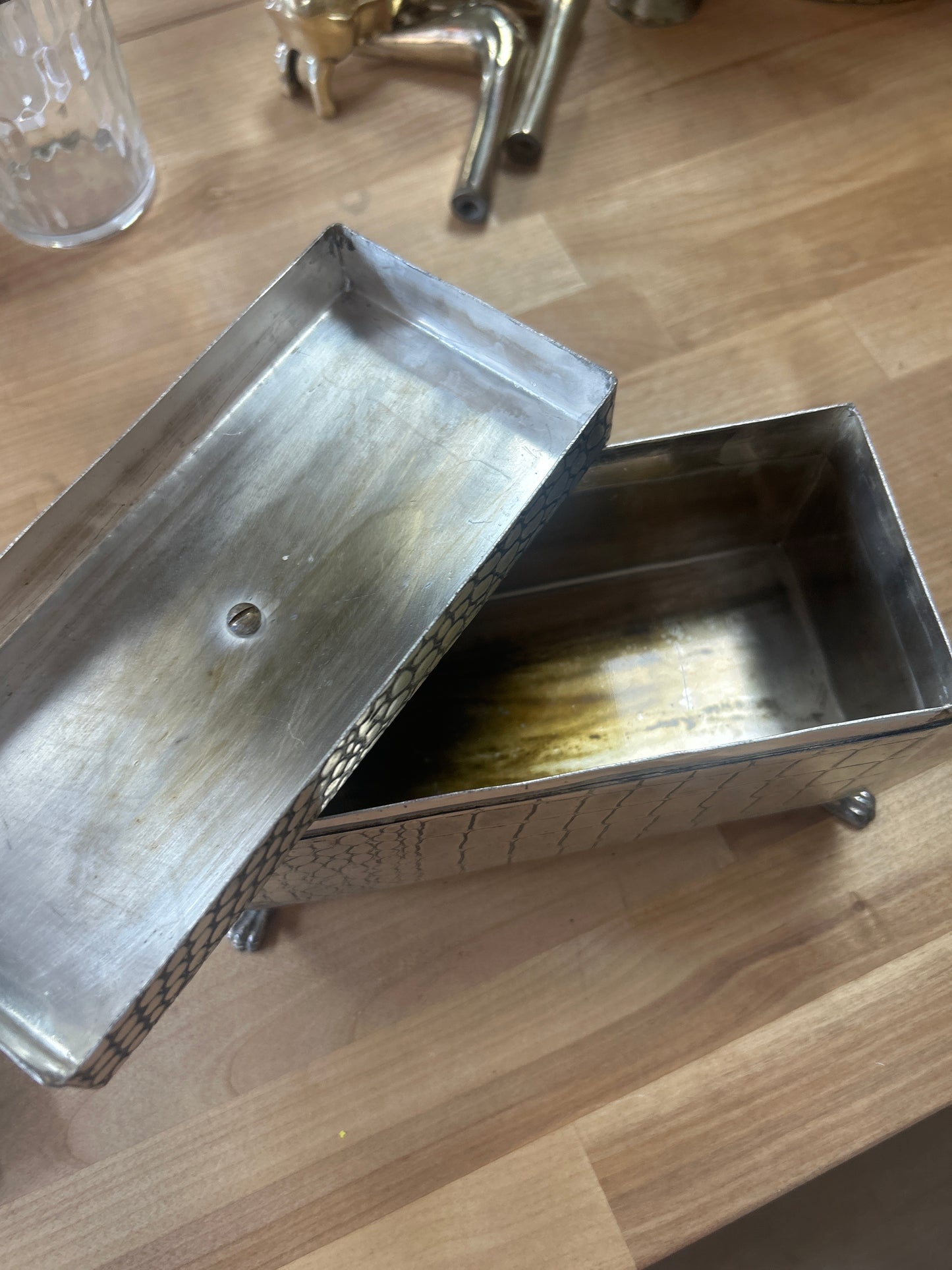Metal Keep Sake Box (alligator motif) almost 7”