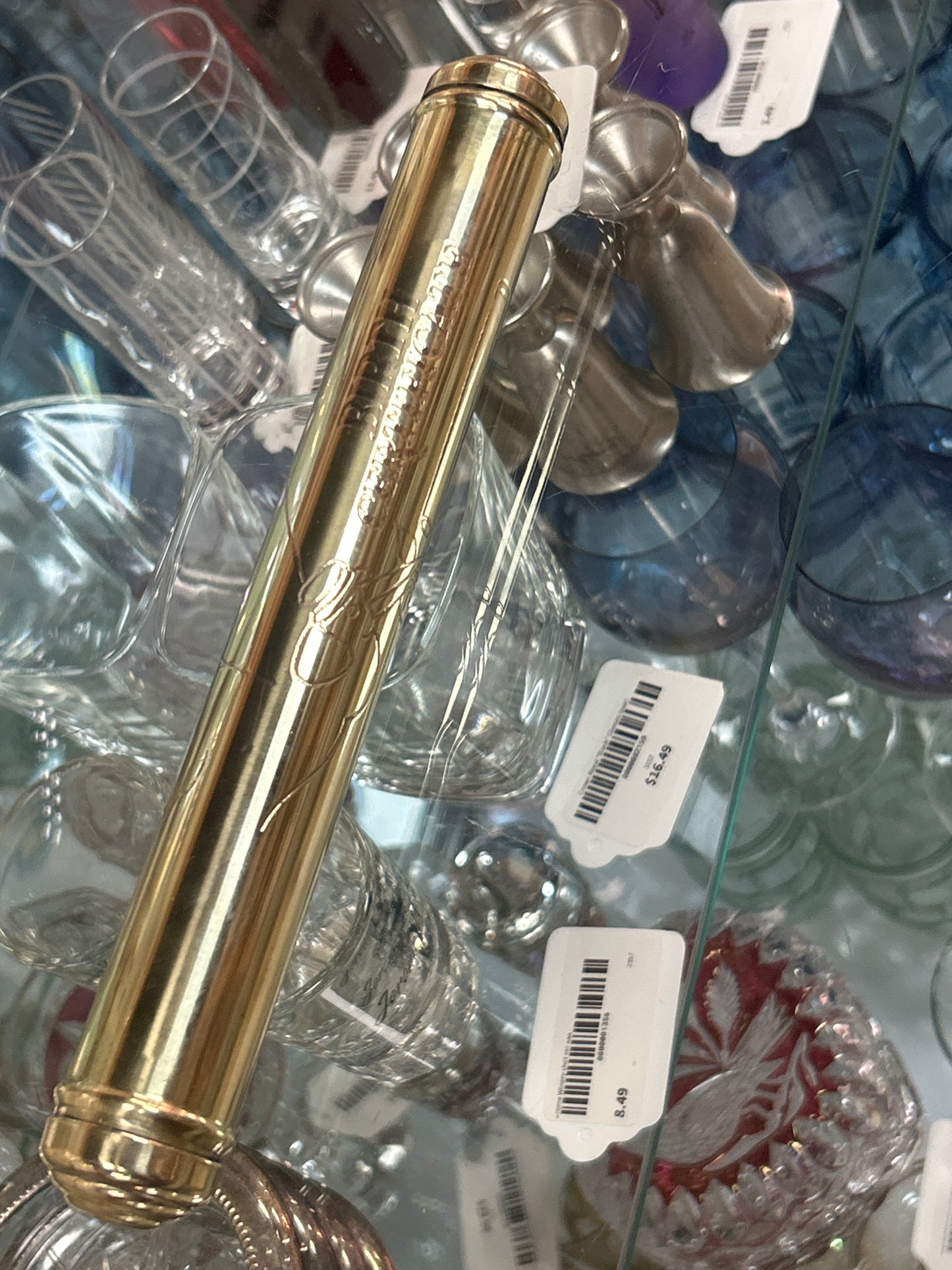 Vintage Brass Birth Certificate Tube Stork 9”