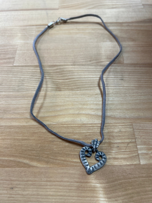 Heart necklace leather and metal