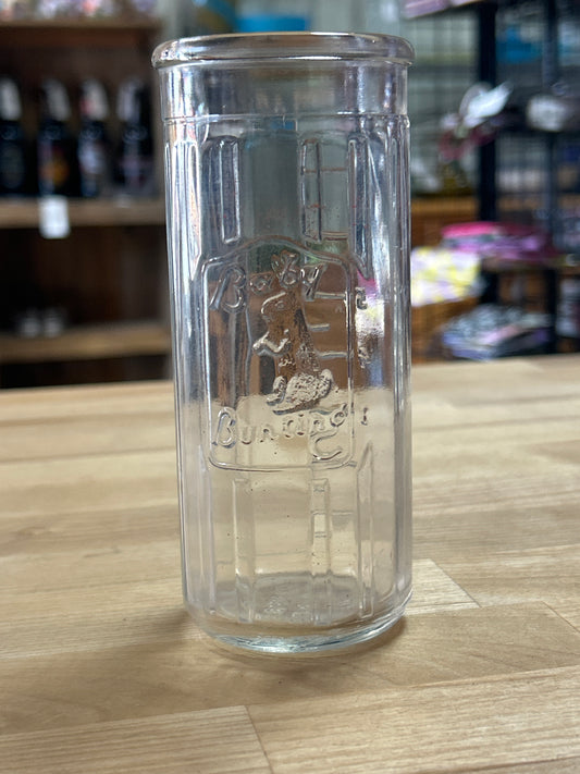 Antique 1930 Baby Bunting Bottle Wide Mouth Nursing Glass Embossed 8oz