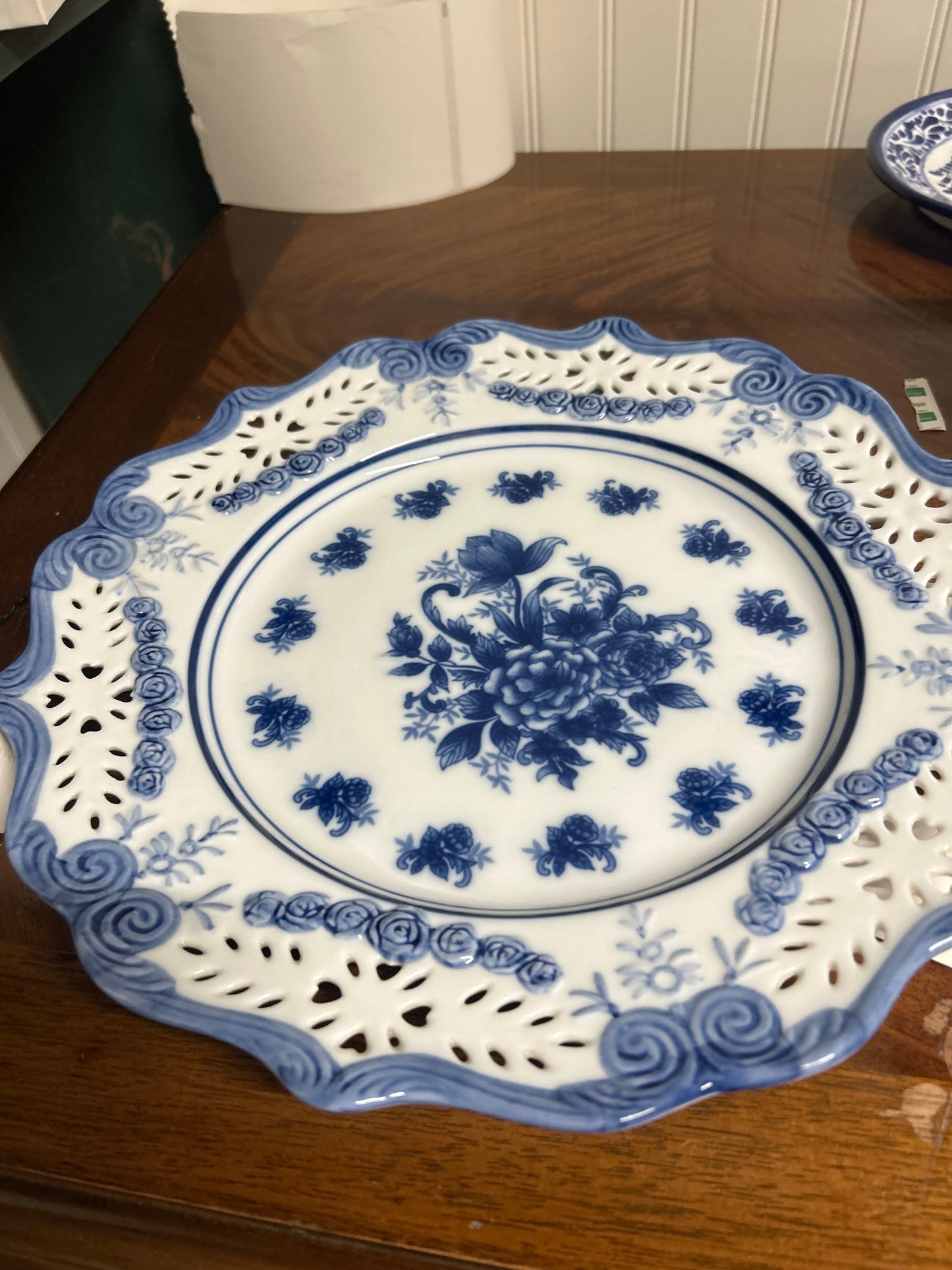 Discontinued Cracker Barrel “Blue & White” Round 13” Torte Plate