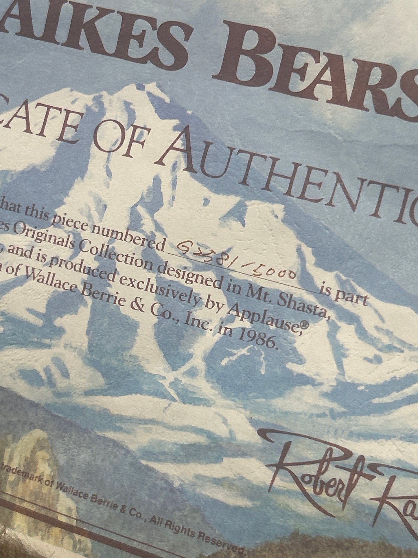 HUGE Robert Raikes Bear; Tyrone 36" Limited Edition Numbered Original COA 2581/5000