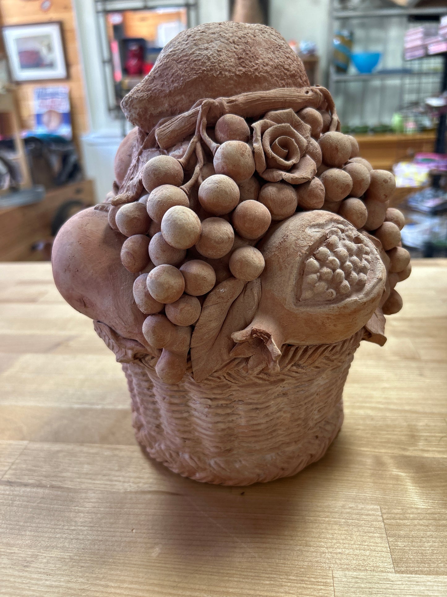 Vintage terracotta fruit basket sculpture made in Italy (we will price this piece once we research more)