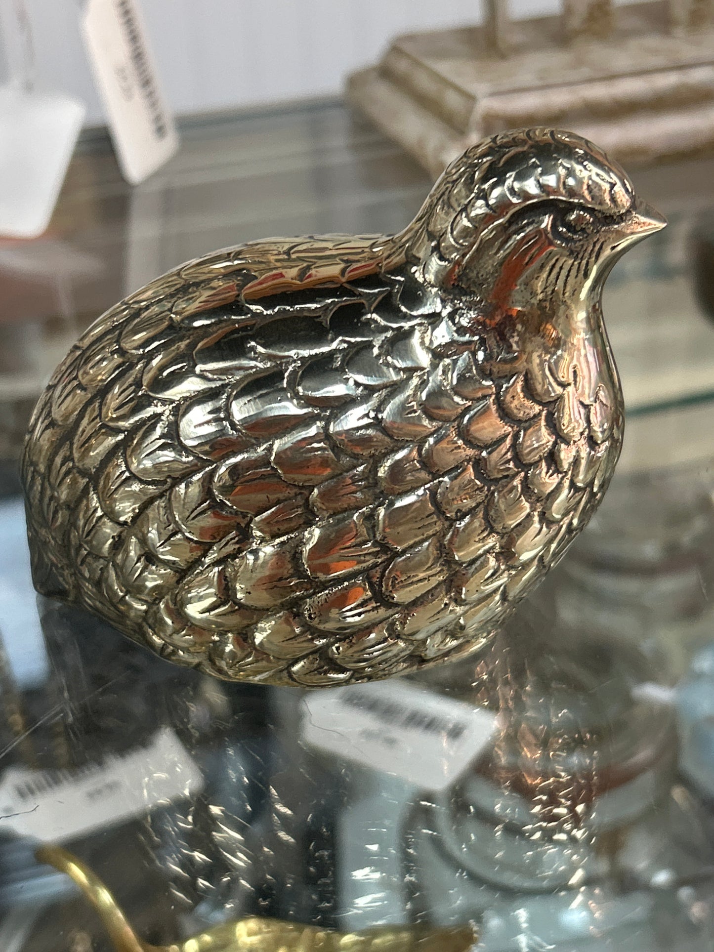 VTG Hollow Brass Quail Figurine 5” Tail to Beak