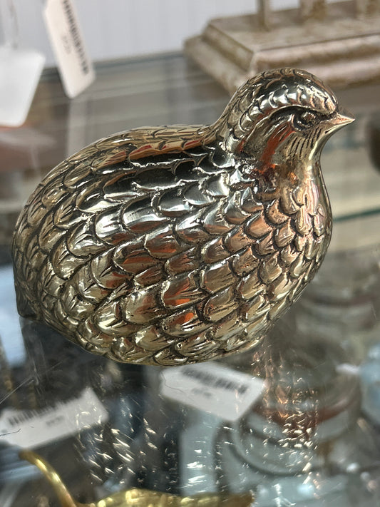 VTG Hollow Brass Quail Figurine 5” Tail to Beak